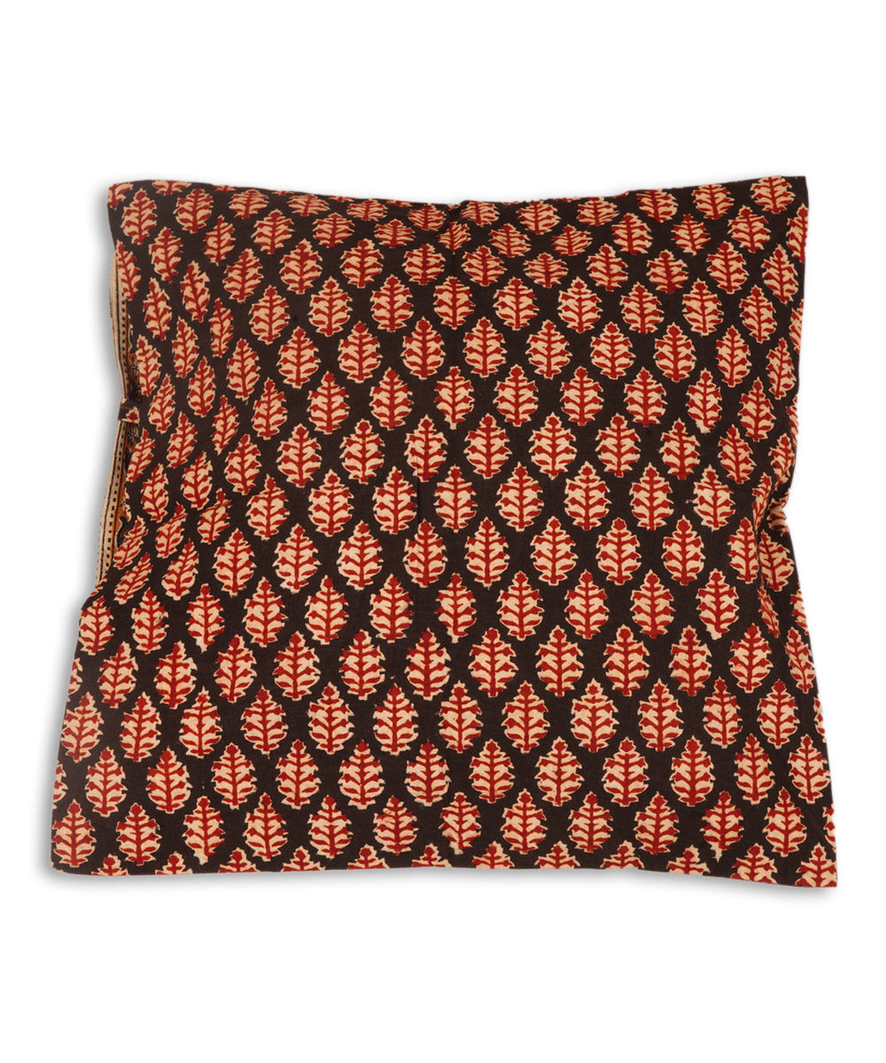 Black red cotton hand block print kalamkari cushion cover