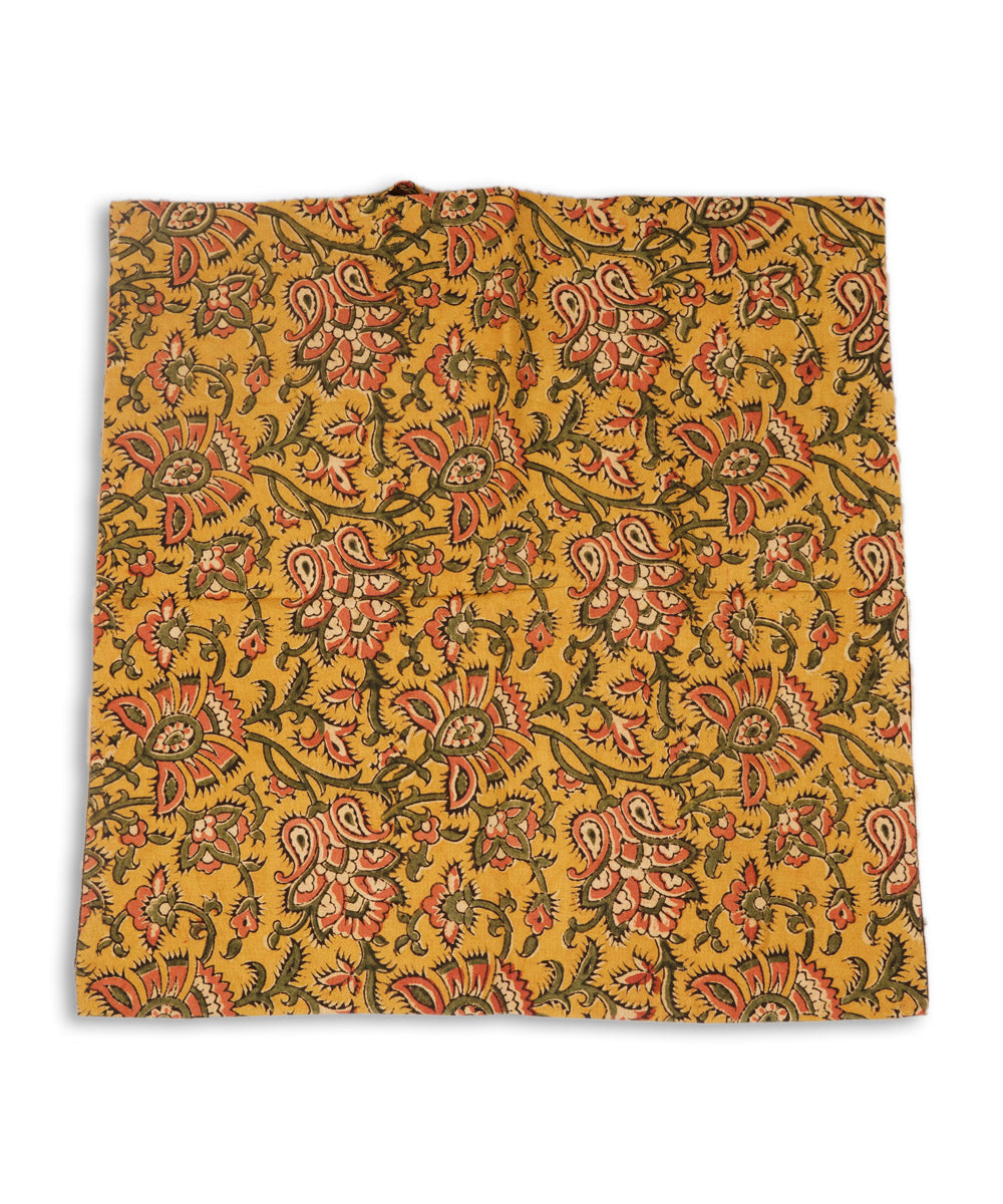 Yellow multicolor cotton hand block print kalamkari cushion cover