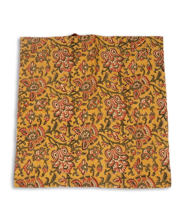 Yellow multicolor cotton hand block print kalamkari cushion cover