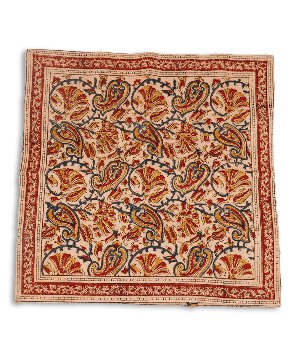 Multicolor cotton hand block print kalamkari cushion cover