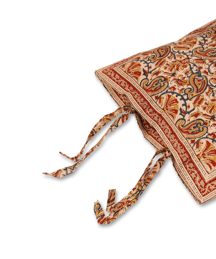 Multicolor cotton hand block print kalamkari cushion cover