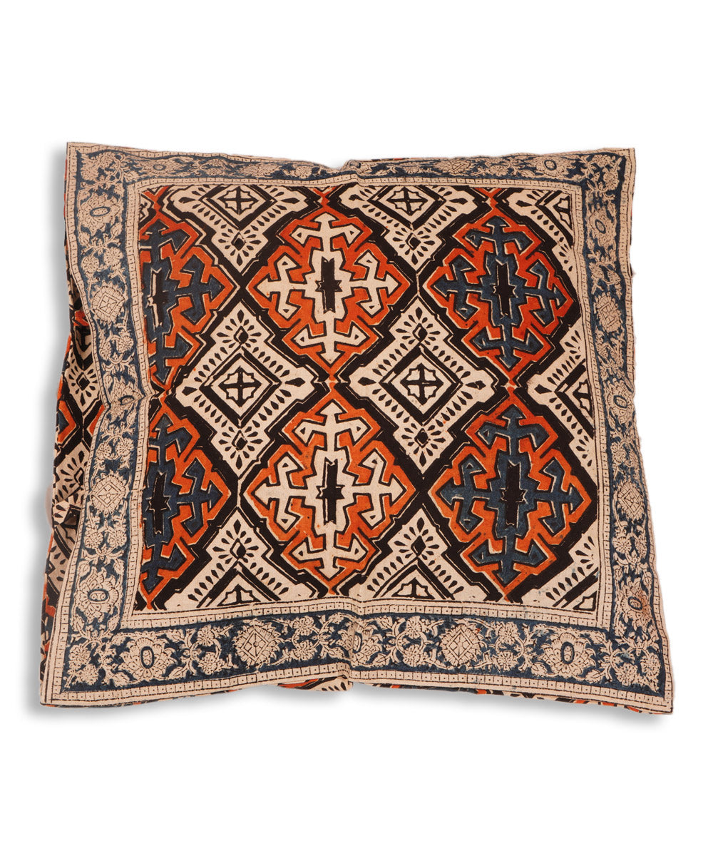 Multi color cotton hand block print kalamkari cushion cover