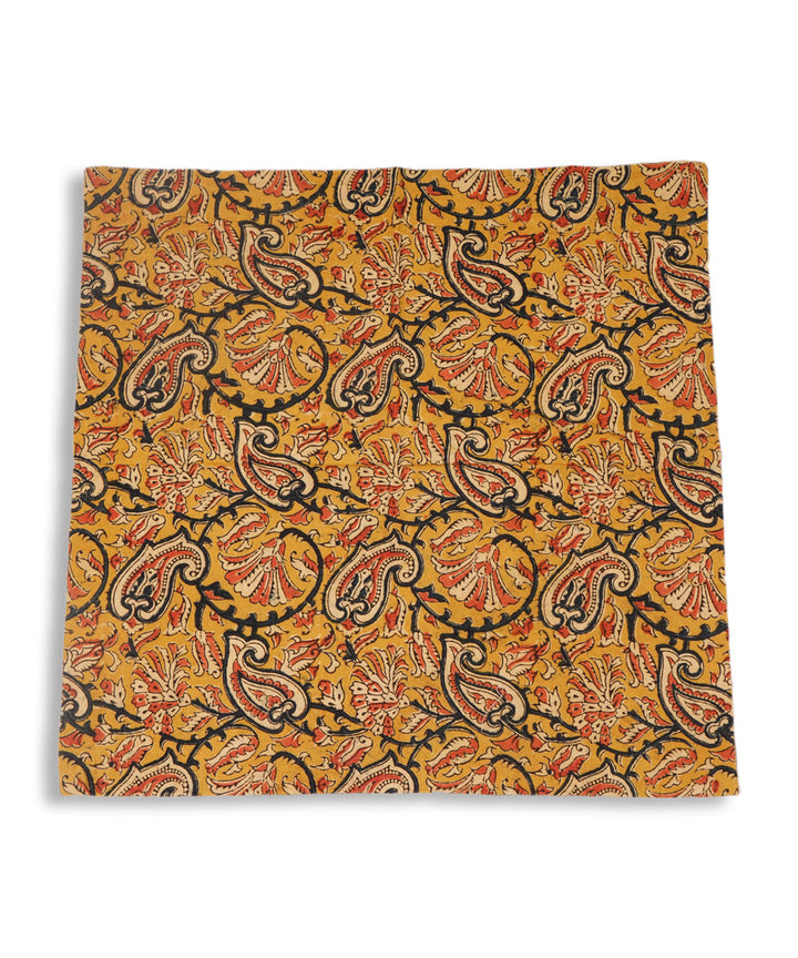 Yellow cotton hand block print kalamkari cushion cover
