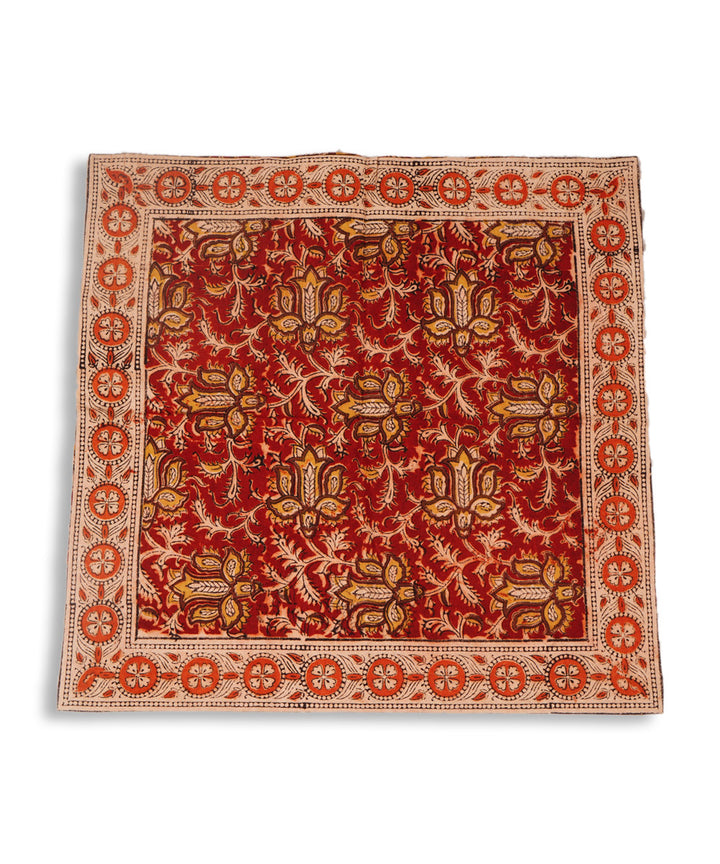 Maroon cotton hand block print kalamkari cushion cover