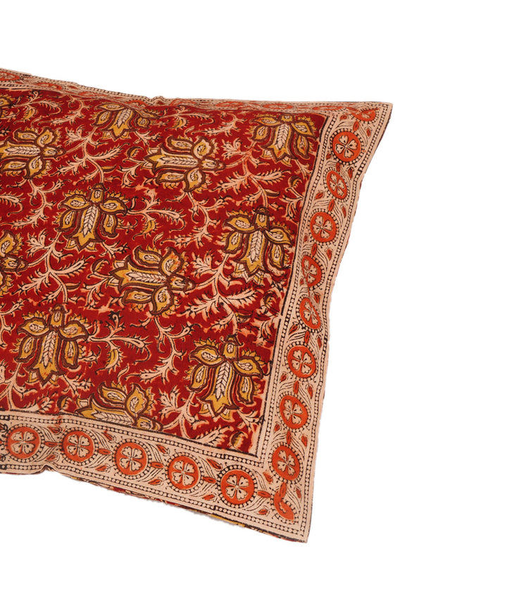 Maroon cotton hand block print kalamkari cushion cover