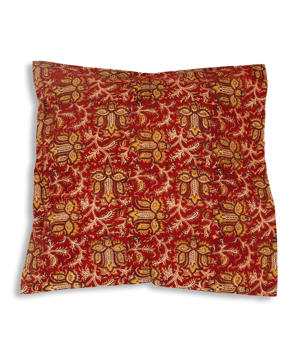 Maroon cotton hand block print kalamkari cushion cover