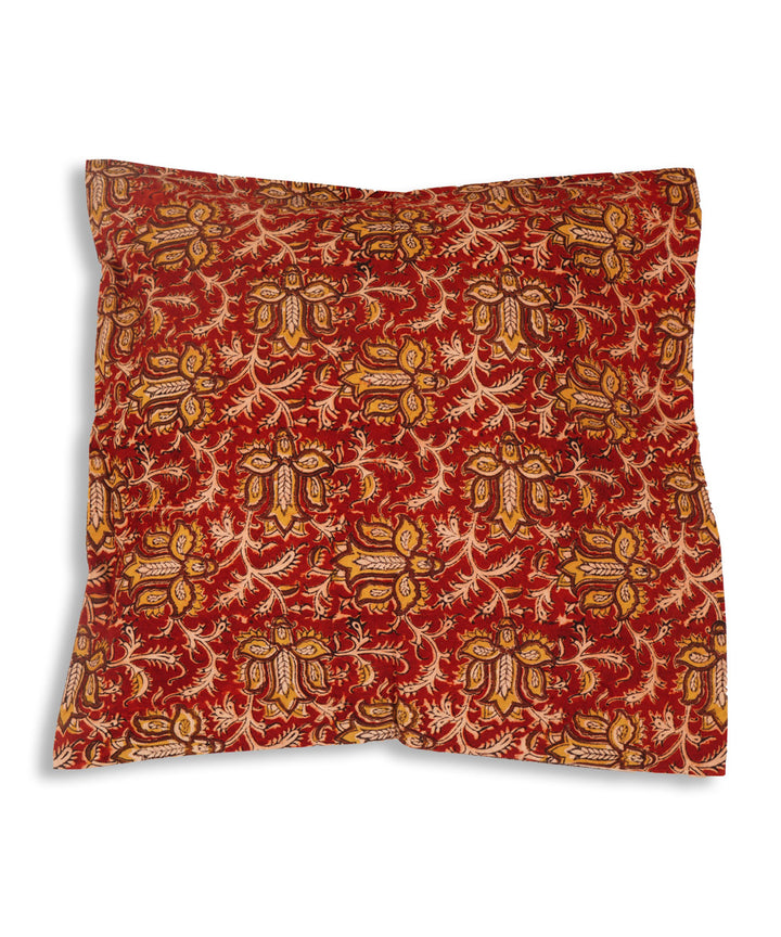 Maroon cotton hand block print kalamkari cushion cover