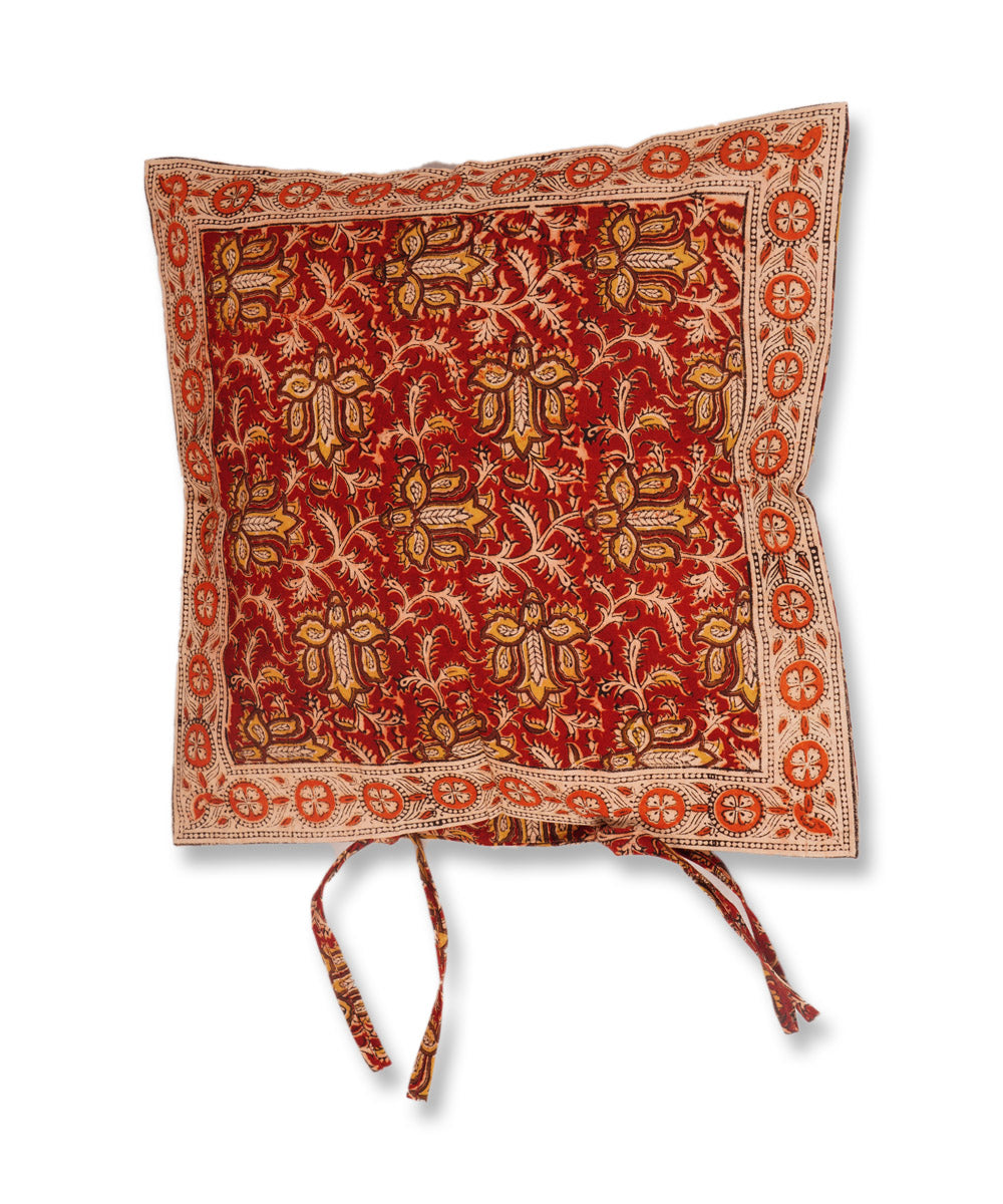 Maroon cotton hand block print kalamkari cushion cover