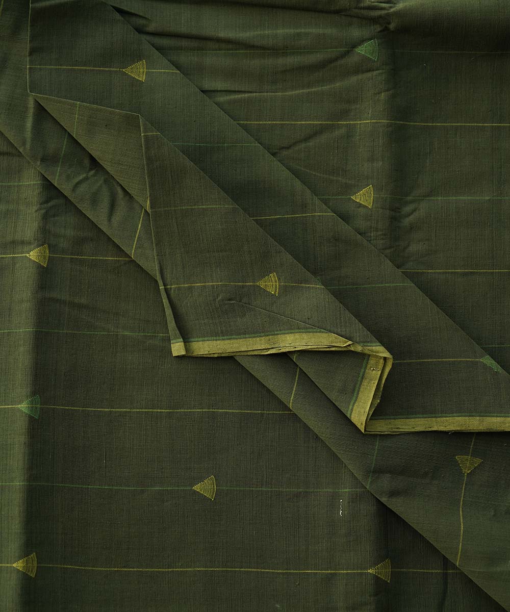 2.5 mtrs Dark green natural dyed cotton handwoven jamdani fabric