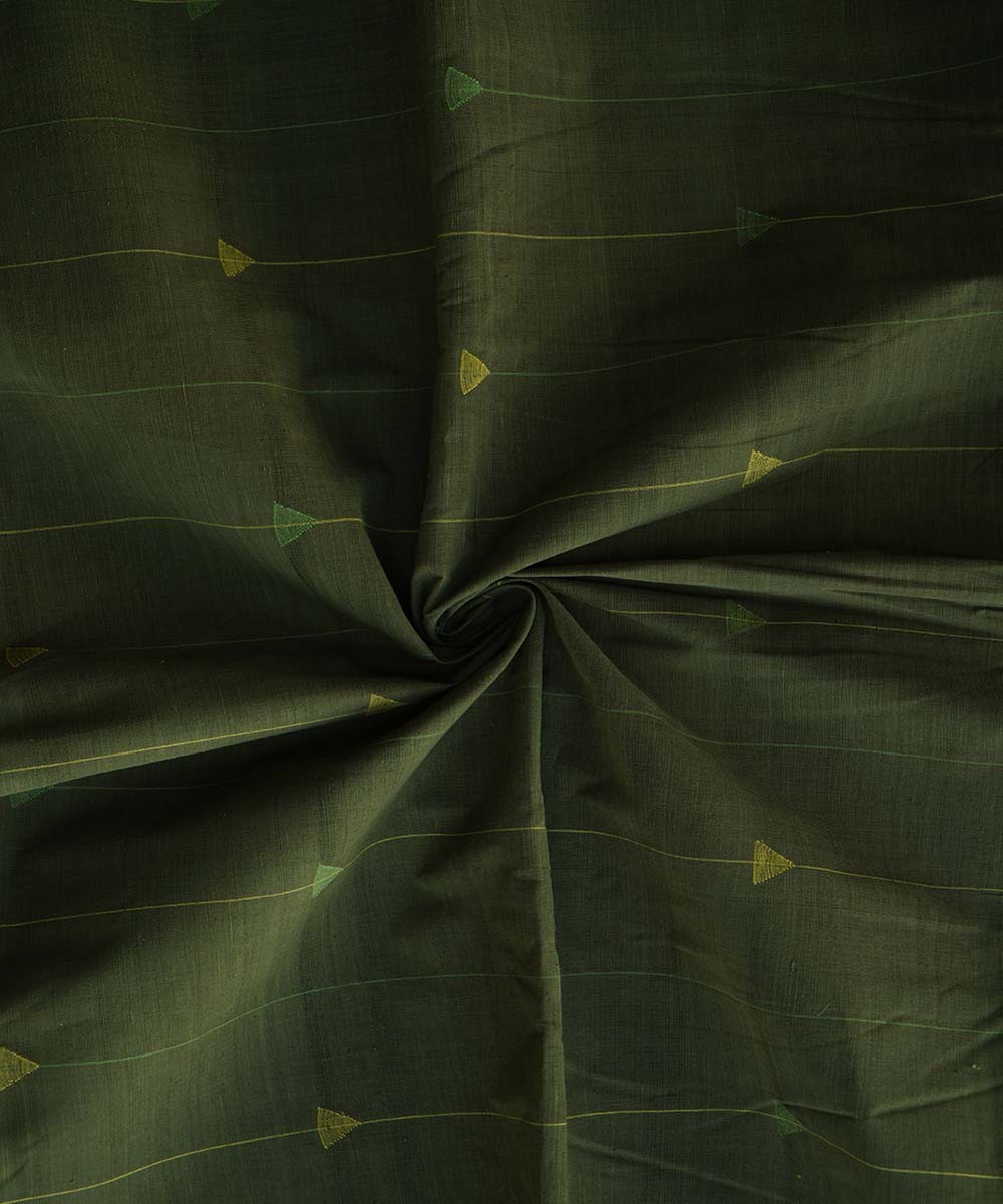 2.5 mtrs Dark green natural dyed cotton handwoven jamdani fabric