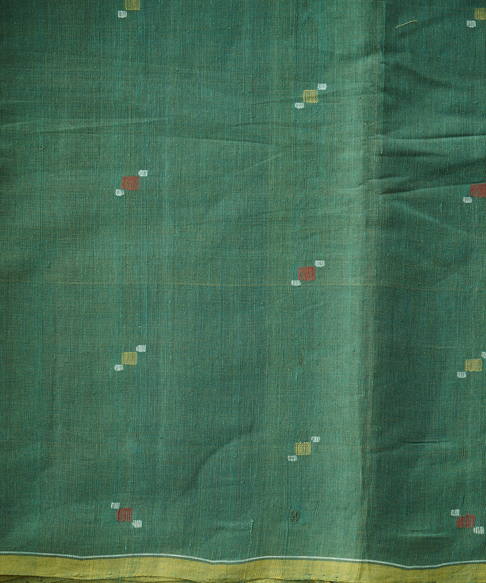 Turquoise natural dyed cotton handwoven jamdani fabric