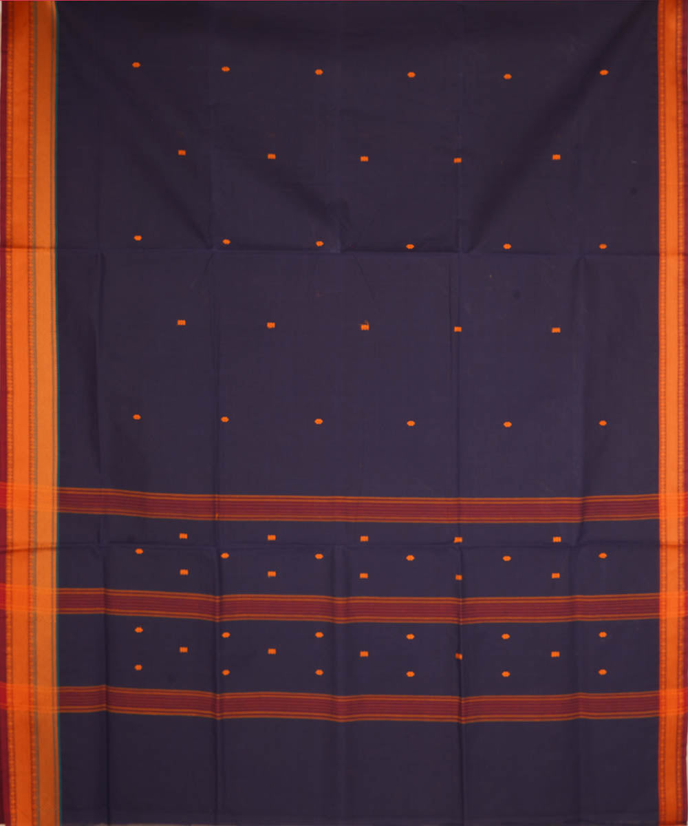 Navy blue and orange cotton handwoven venkatagiri saree