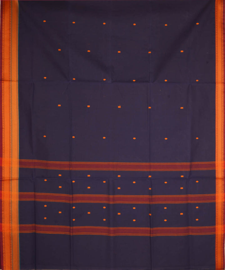 Navy blue and orange cotton handwoven venkatagiri saree