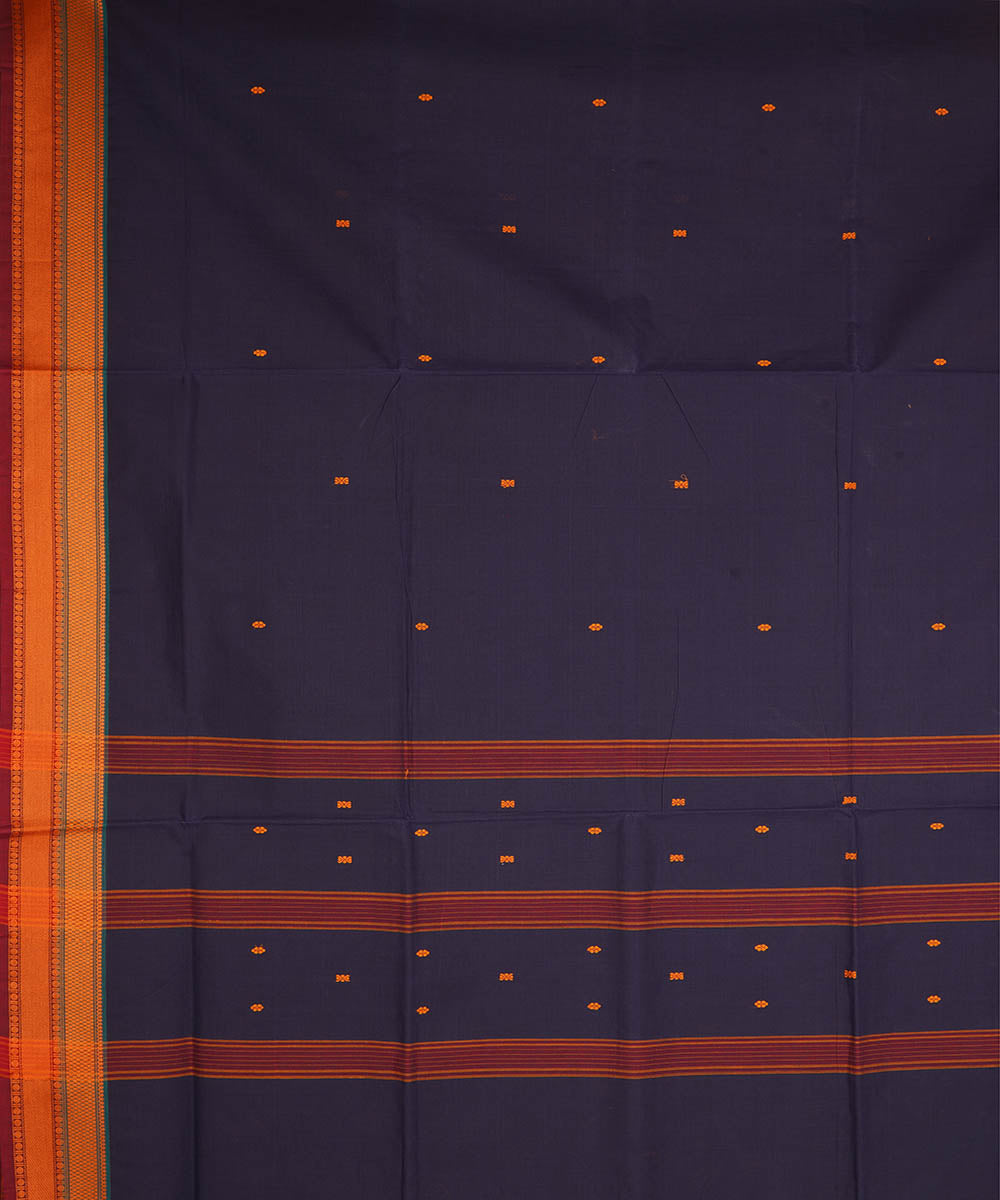 Navy blue and orange cotton handwoven venkatagiri saree