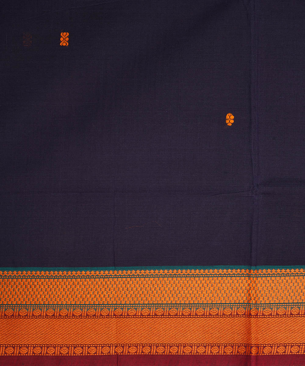 Navy blue and orange cotton handwoven venkatagiri saree