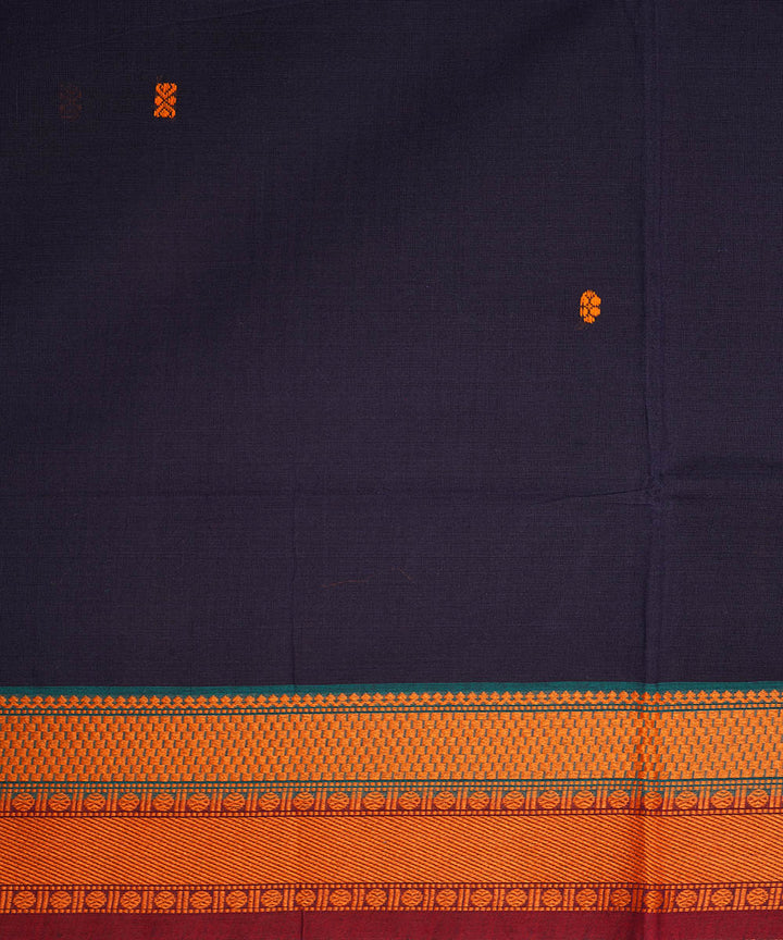 Navy blue and orange cotton handwoven venkatagiri saree