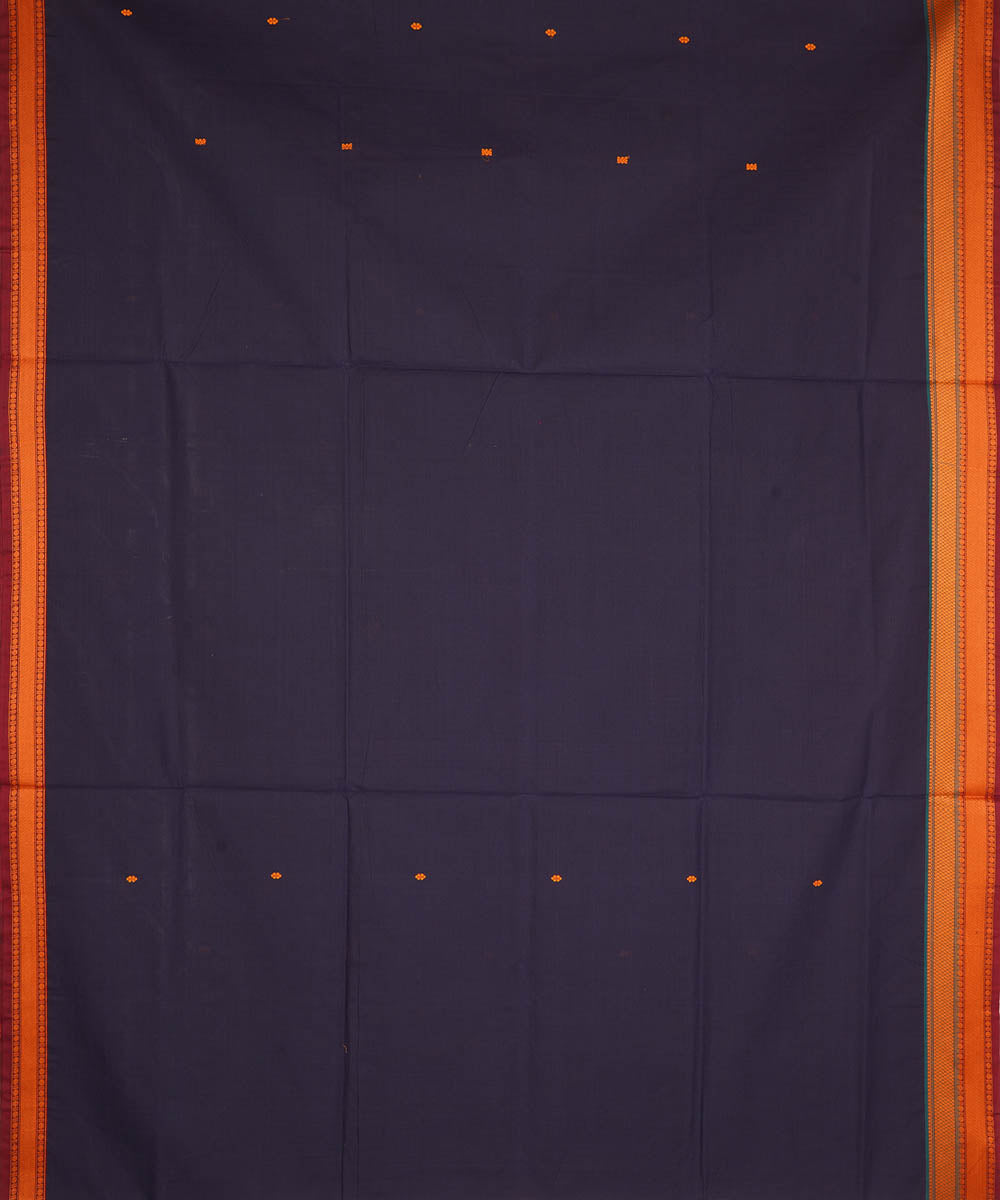 Navy blue and orange cotton handwoven venkatagiri saree