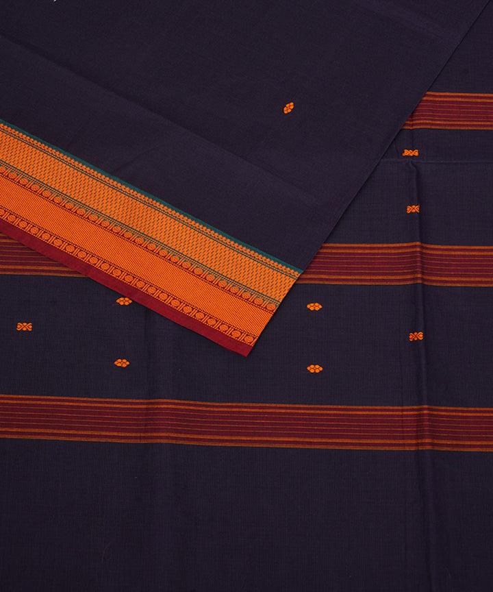 Navy blue and orange cotton handwoven venkatagiri saree