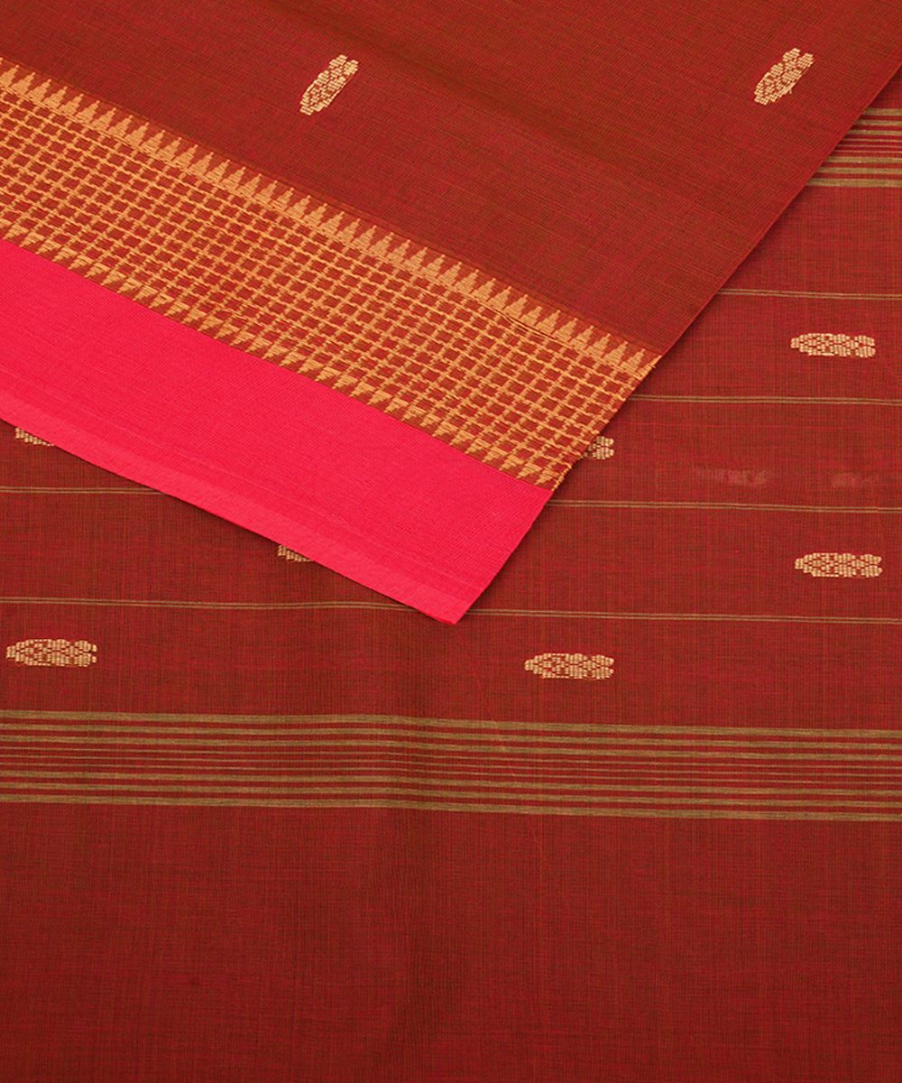 Maroon and pink cotton handwoven venkatagiri saree