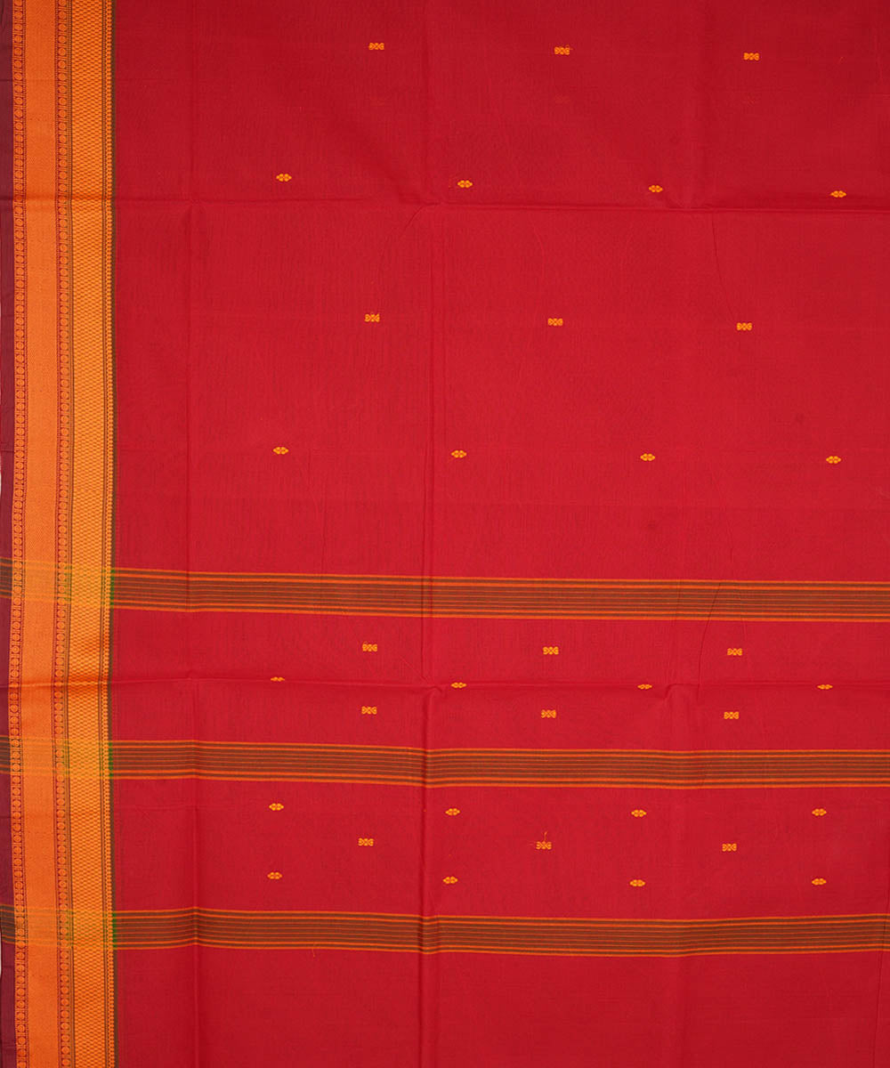 Red and orange cotton handwoven venkatagiri saree