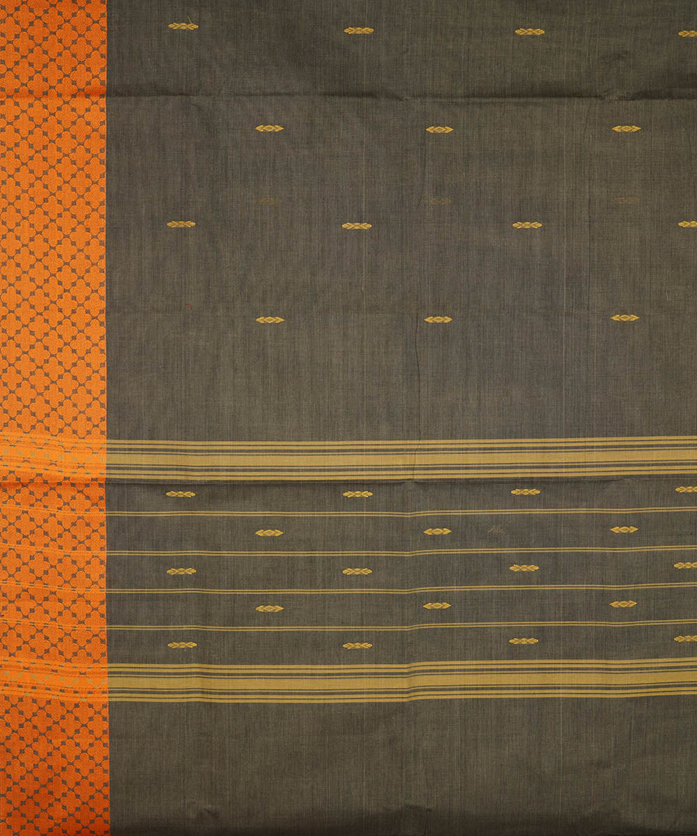 Ash grey and orange cotton handwoven venkatagiri saree