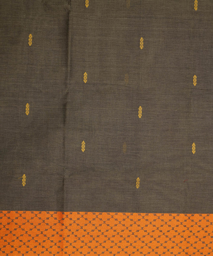 Ash grey and orange cotton handwoven venkatagiri saree