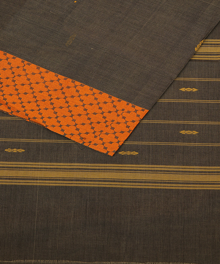 Ash grey and orange cotton handwoven venkatagiri saree