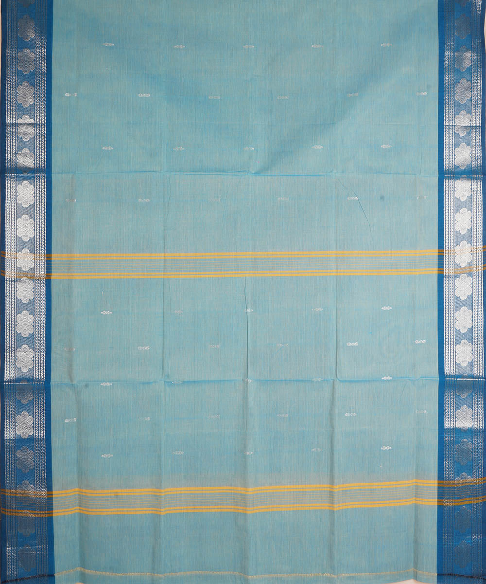 Pale blue with silver zari cotton handwoven venkatagiri saree