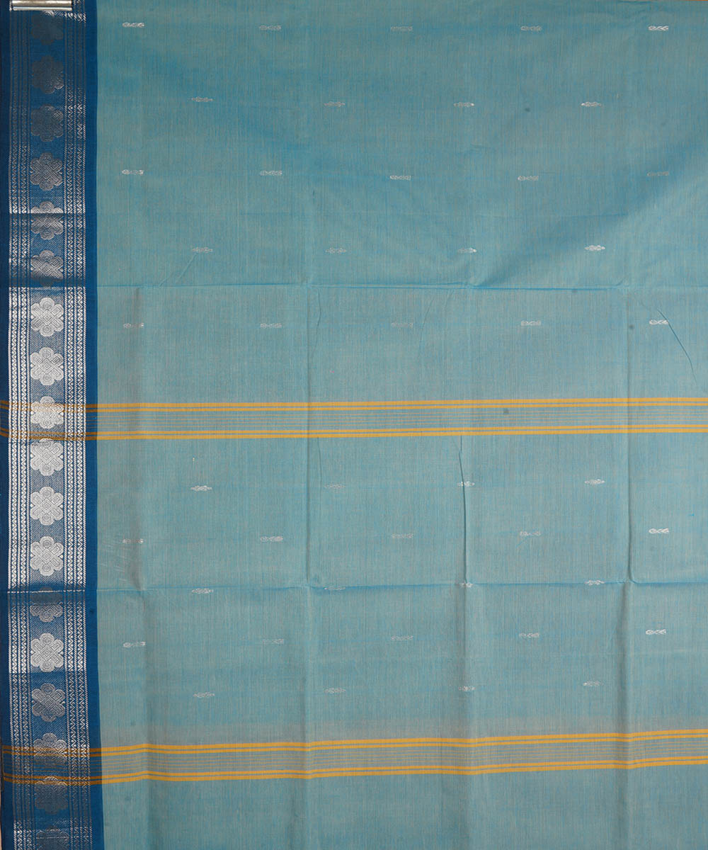 Pale blue with silver zari cotton handwoven venkatagiri saree