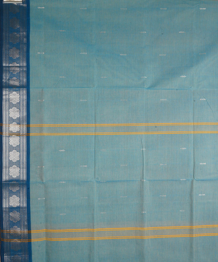 Pale blue with silver zari cotton handwoven venkatagiri saree