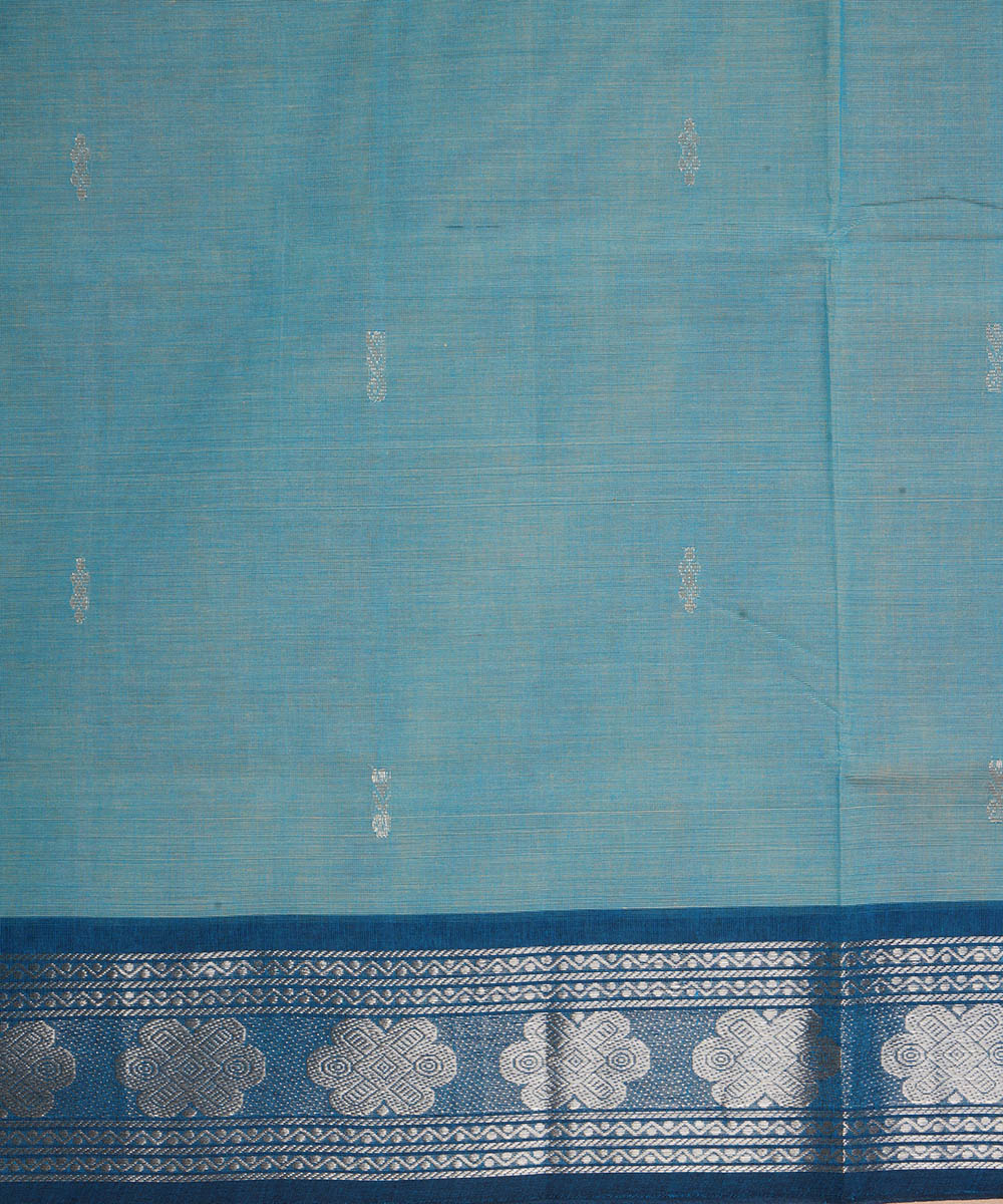 Pale blue with silver zari cotton handwoven venkatagiri saree