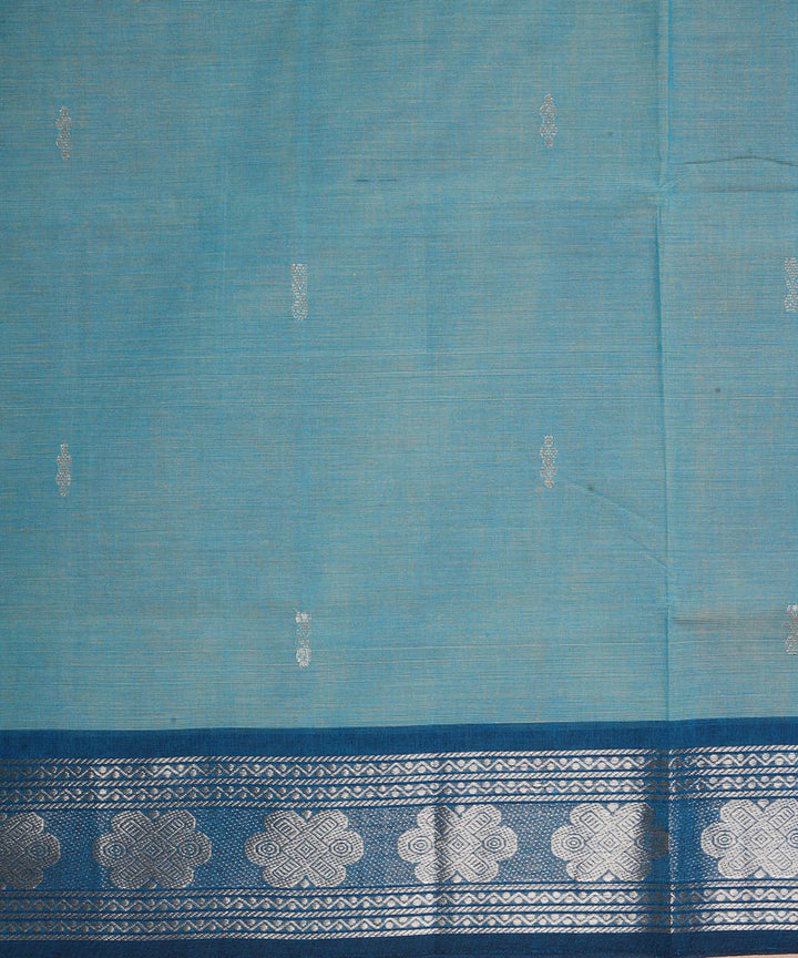 Pale blue with silver zari cotton handwoven venkatagiri saree