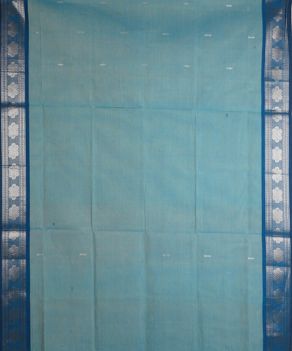Pale blue with silver zari cotton handwoven venkatagiri saree