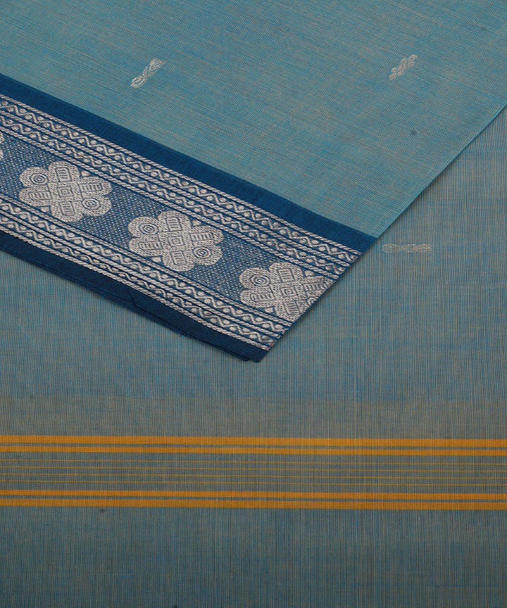 Pale blue with silver zari cotton handwoven venkatagiri saree
