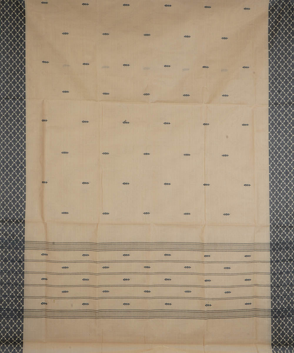 Beige and black cotton handwoven venkatagiri saree