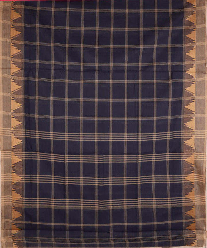 Navy blue checks cotton handwoven venkatagiri saree