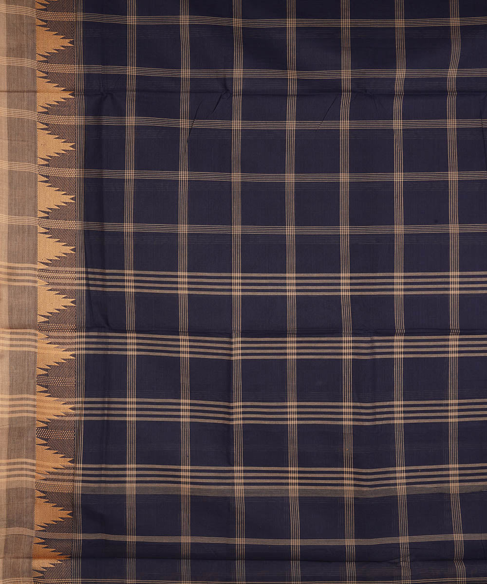 Navy blue checks cotton handwoven venkatagiri saree