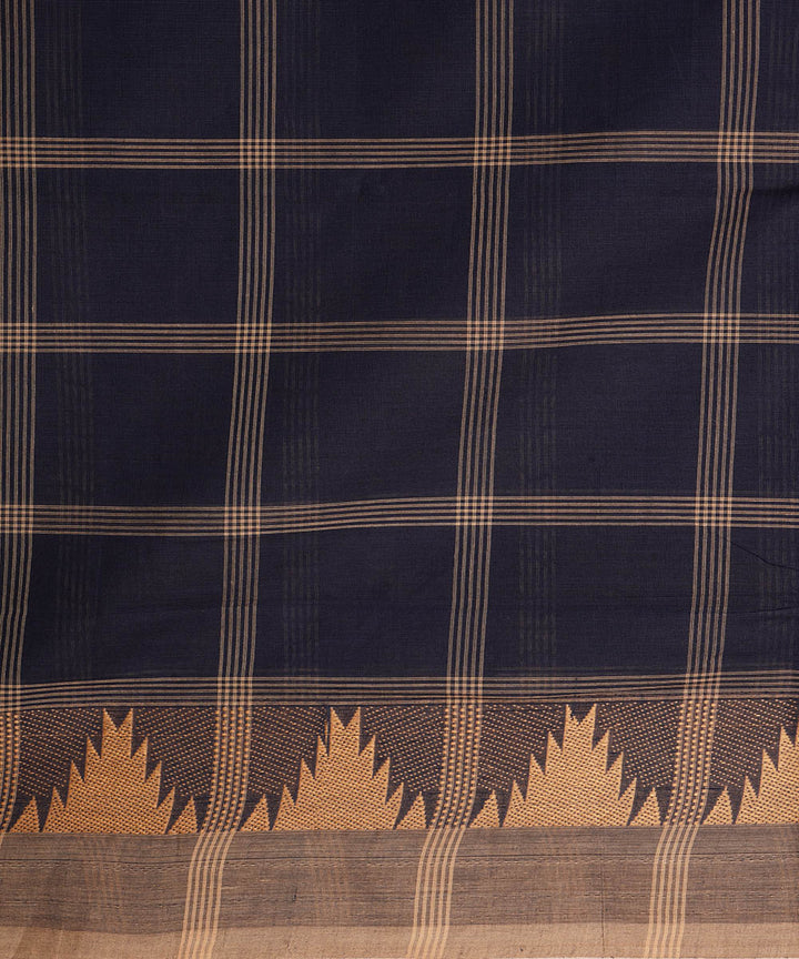 Navy blue checks cotton handwoven venkatagiri saree