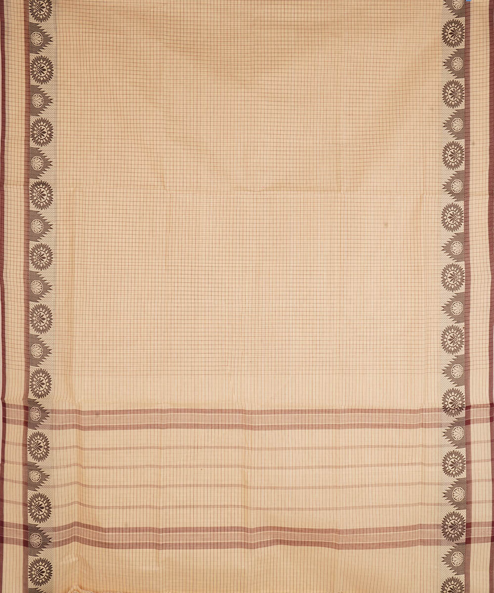 Cream pink cotton handwoven venkatagiri saree