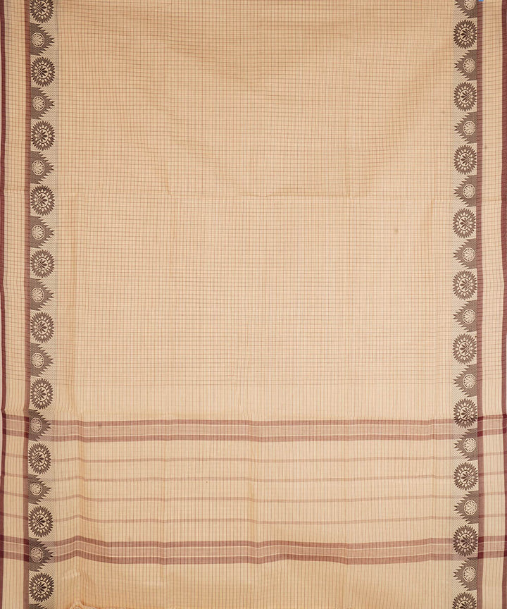 Cream pink cotton handwoven venkatagiri saree