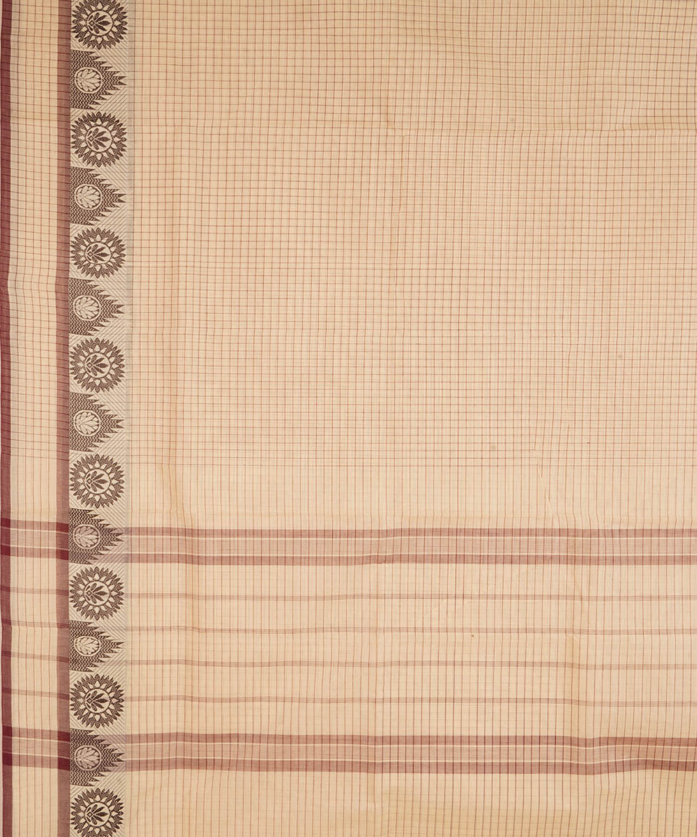 Cream pink cotton handwoven venkatagiri saree