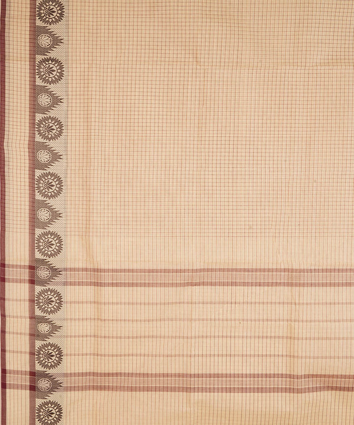 Cream pink cotton handwoven venkatagiri saree