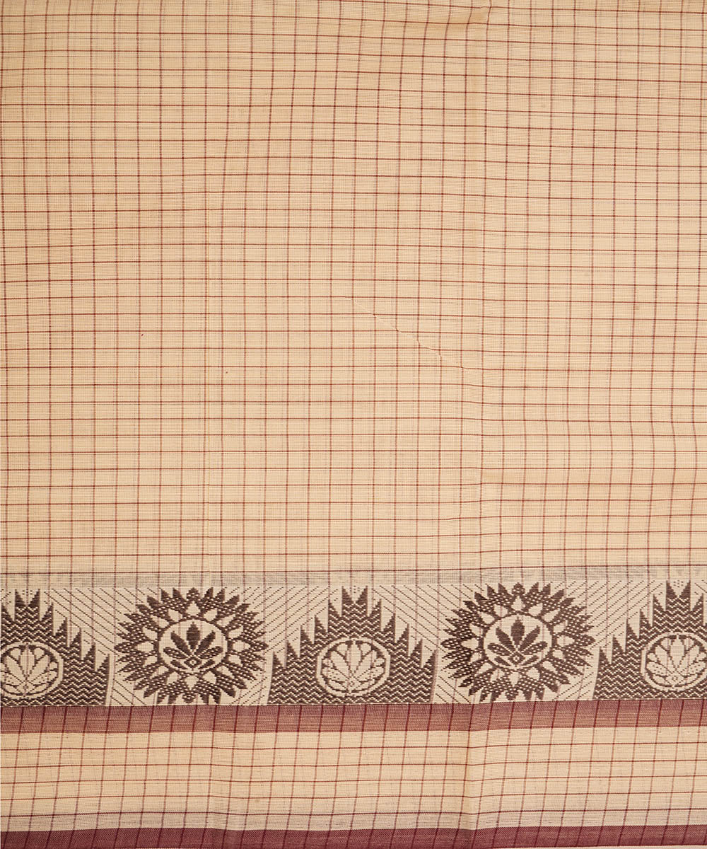 Cream pink cotton handwoven venkatagiri saree