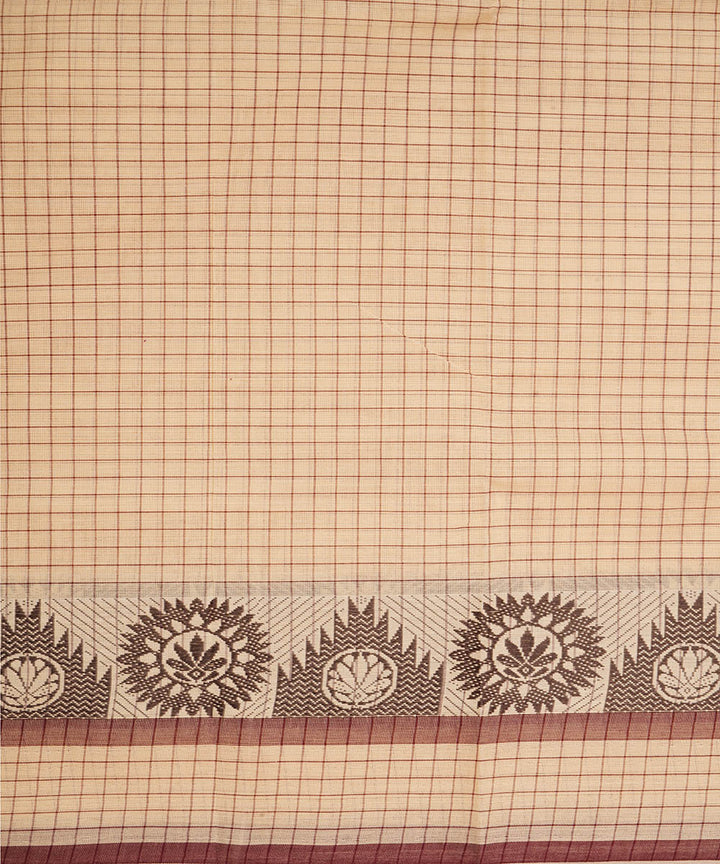 Cream pink cotton handwoven venkatagiri saree