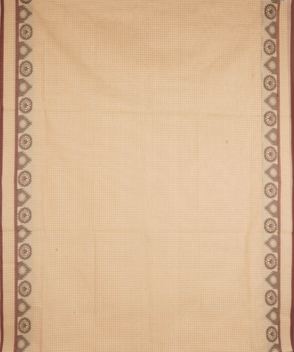 Cream pink cotton handwoven venkatagiri saree