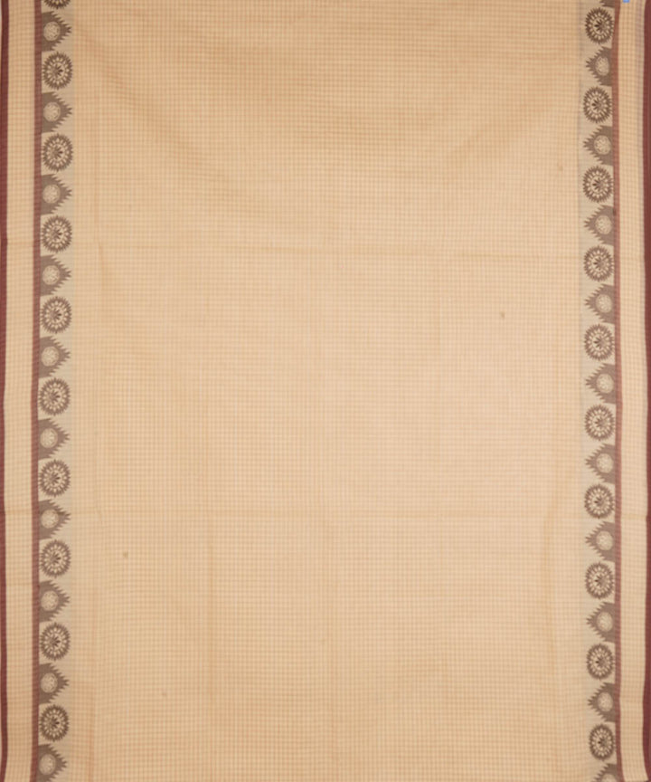Cream pink cotton handwoven venkatagiri saree