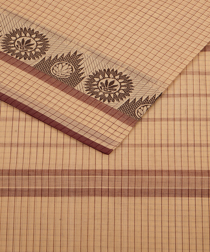 Cream pink cotton handwoven venkatagiri saree