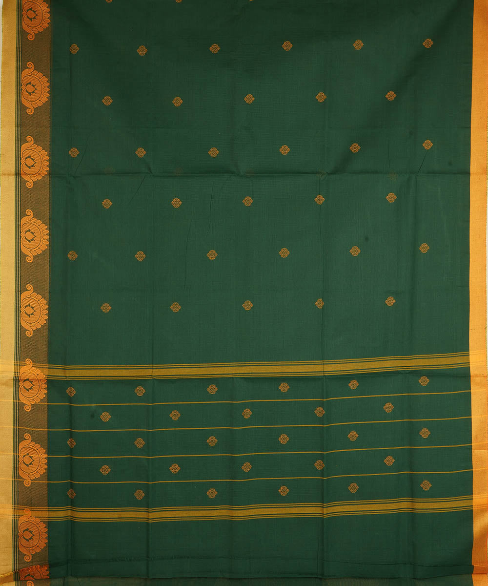 Dark green cotton handwoven venkatagiri saree