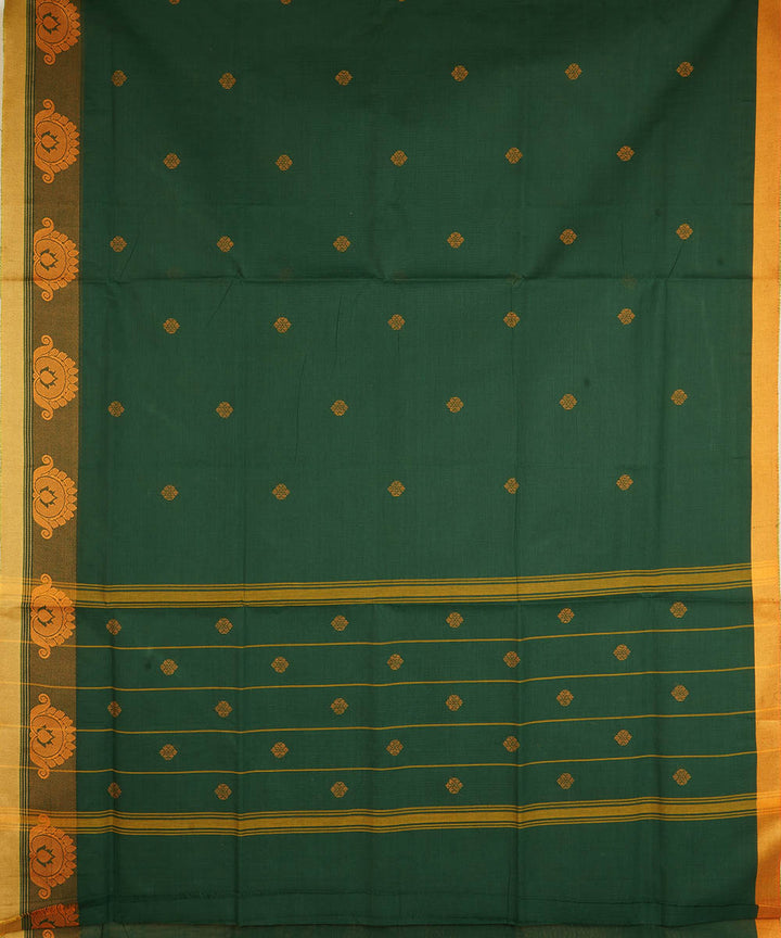 Dark green cotton handwoven venkatagiri saree