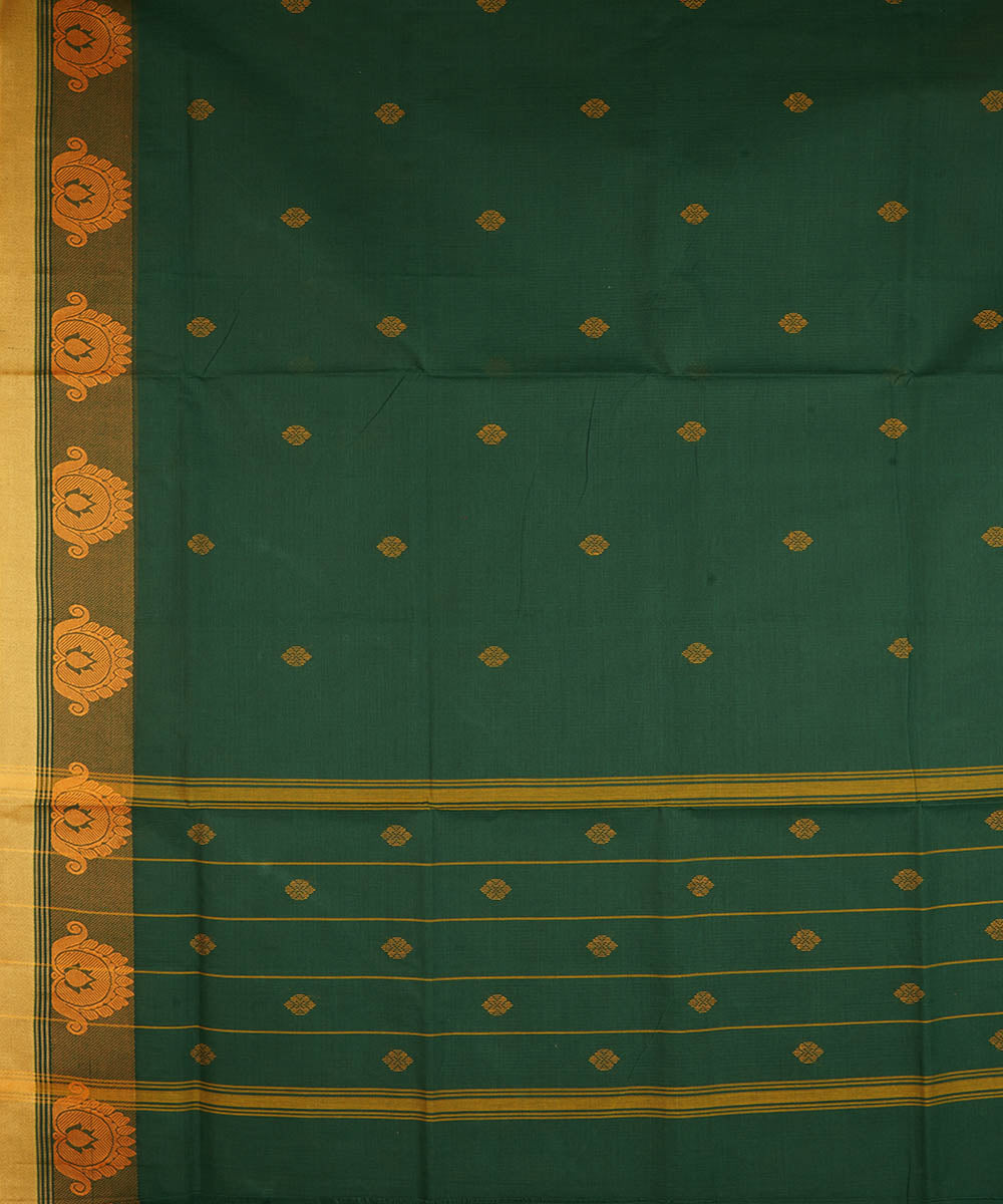Dark green cotton handwoven venkatagiri saree